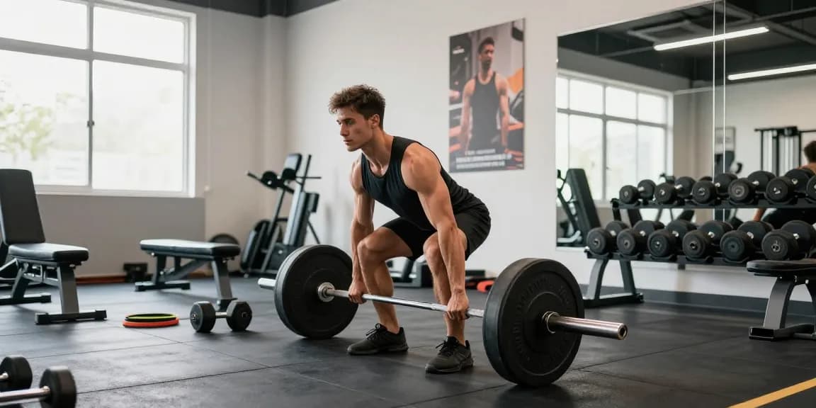 Aktiv im Utinon Steroids Shop: Athlet beim Gewichtheben in modernem Fitnessstudio.