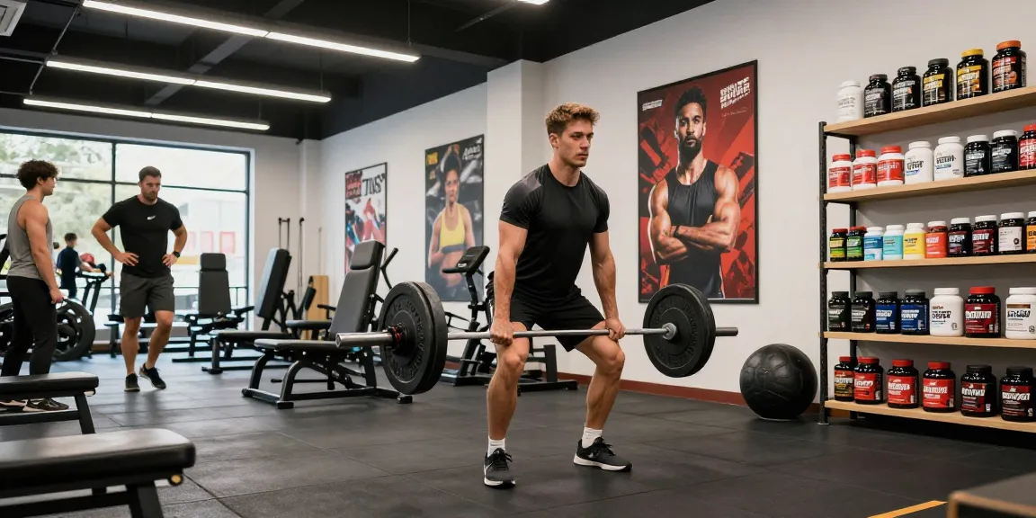 Global Pharma Steroid Shop - Sportler trainiert gewichtig mit hochwertigen Anabolika und Supplements im Fitnessstudio